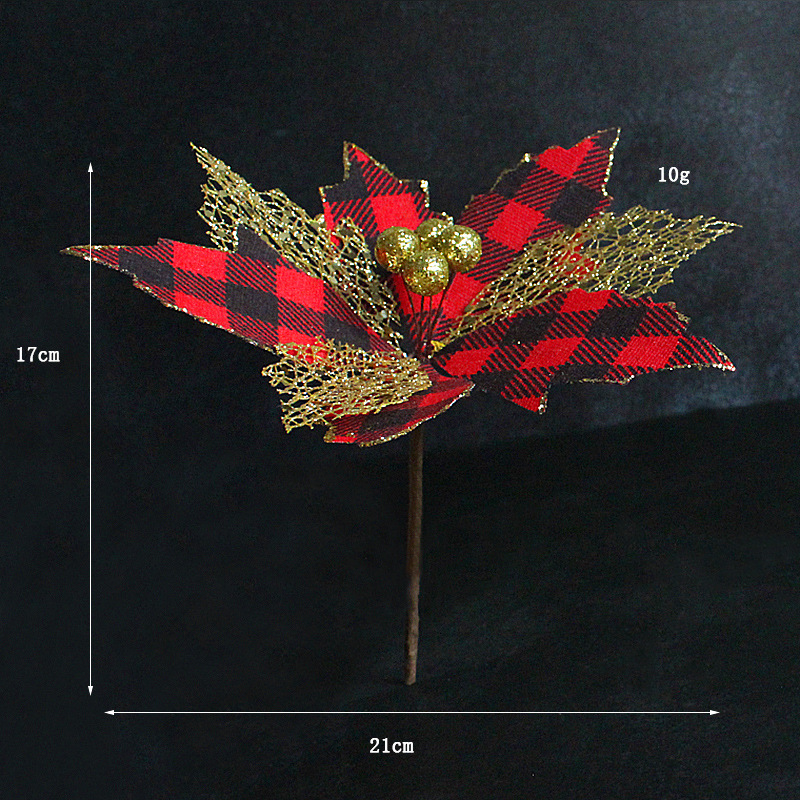 聖誕花環配件聖誕樹插枝裝飾diy格子金粉聖誕花仿真花道具