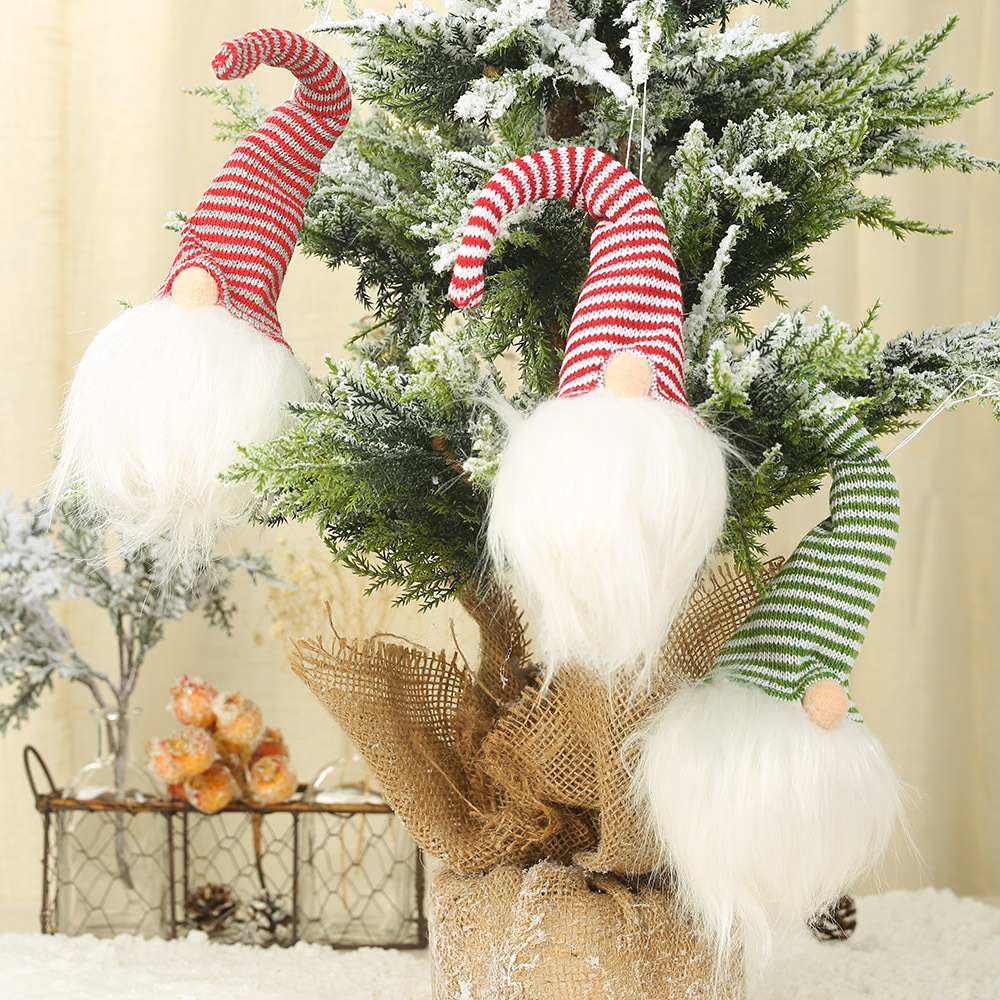 新款聖誕樹掛飾發光毛絨玩具掛件帶燈無臉娃娃擺件聖誕老人吊飾