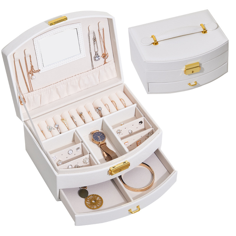 大容量耳環耳飾收納飾品盒 雙層帶鎖珠寶盒