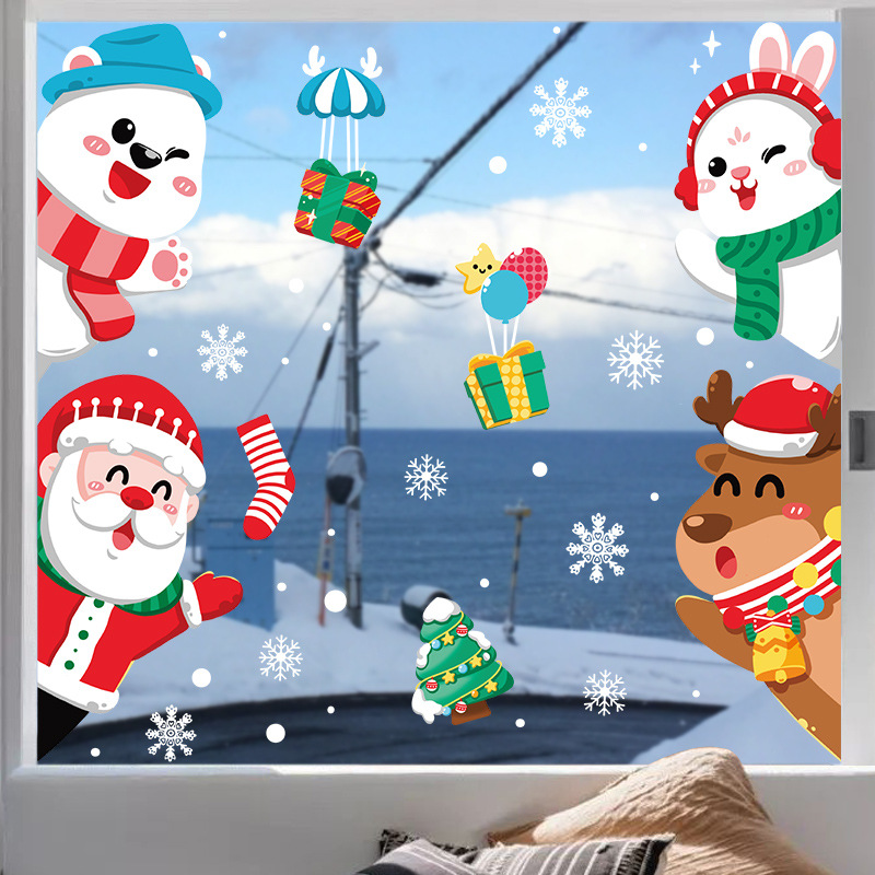 聖誕節裝飾品貼紙  聖誕節老人麋鹿雪人靜電貼