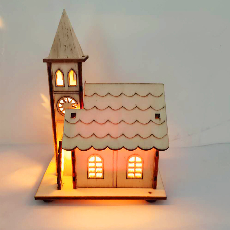新款聖誕樹木製掛件LED木質發光聖誕房子別墅 小夜燈兒童聖誕木屋