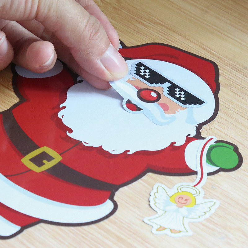 兒童卡通聖誕節DIY貼紙聖誕老人雪人可愛表情貼紙