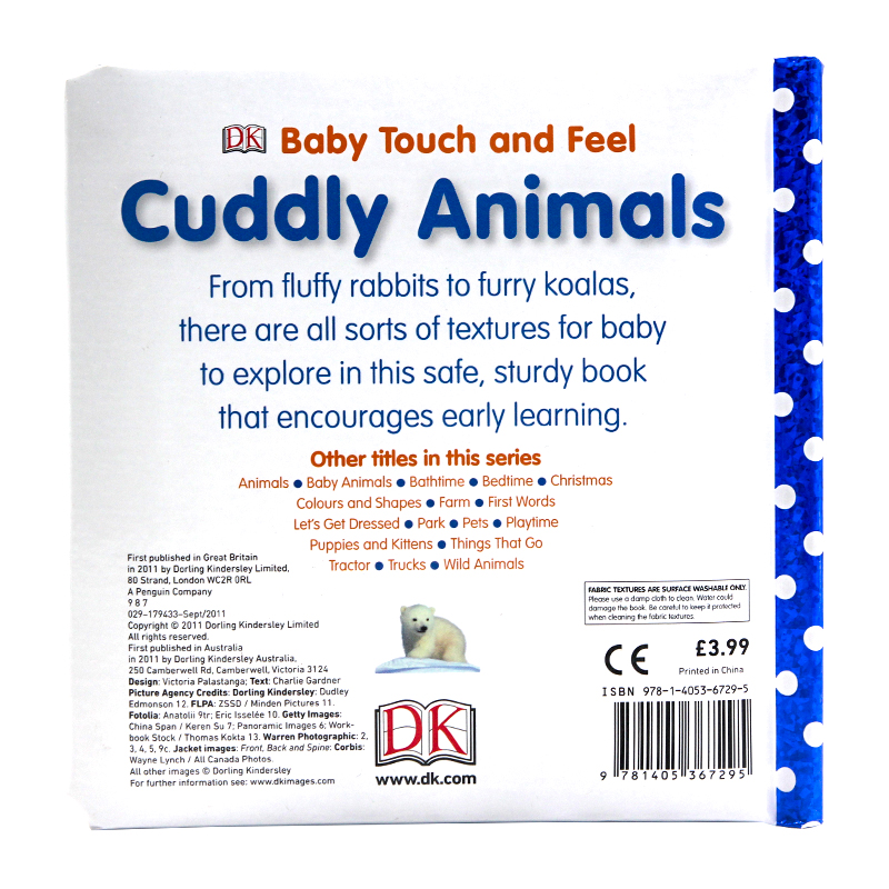 DK出品 Baby Touch and Feel:Cuddly Animals 可愛的動物 英文原版繪本 幼兒英語啟蒙觸摸紙板書 撕不爛 0-3歲 早教益智 感官訓練