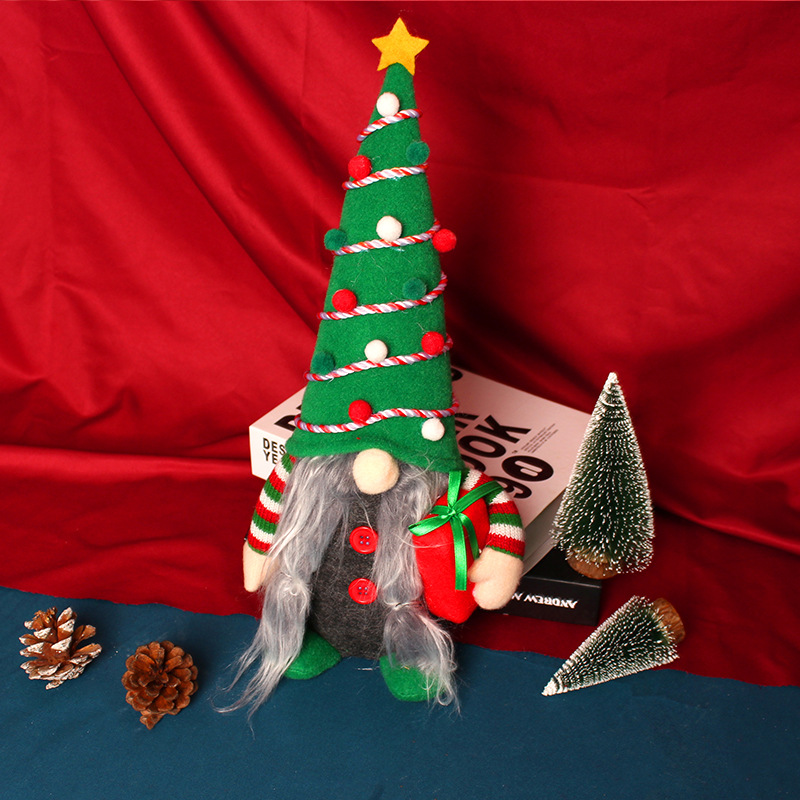 新款聖誕節聖誕樹無臉娃娃公仔樹形侏儒森林人娃娃玩偶擺件