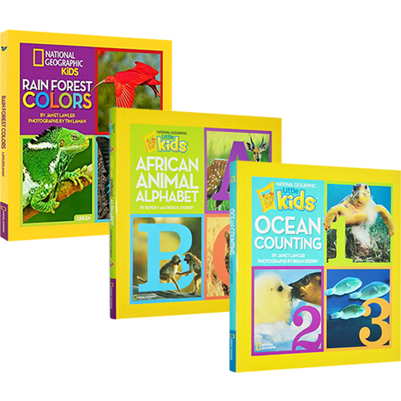 英文原版 美國國家地理  National Geographic Little Kids:Rain Forest Colors 動物/字母/數字 3冊精裝合集