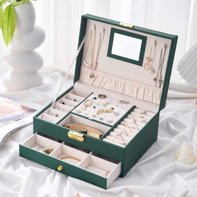 大容量多層皮革珠寶首飾盒 抽屜式化粧品收納盒