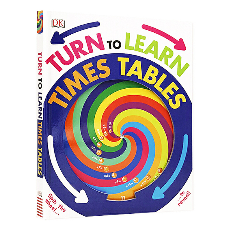 英文原版 Turn to Learn Times Tables 紙板翻翻操作書 數學乘法表 小學生學習輔導工具書 DK出版