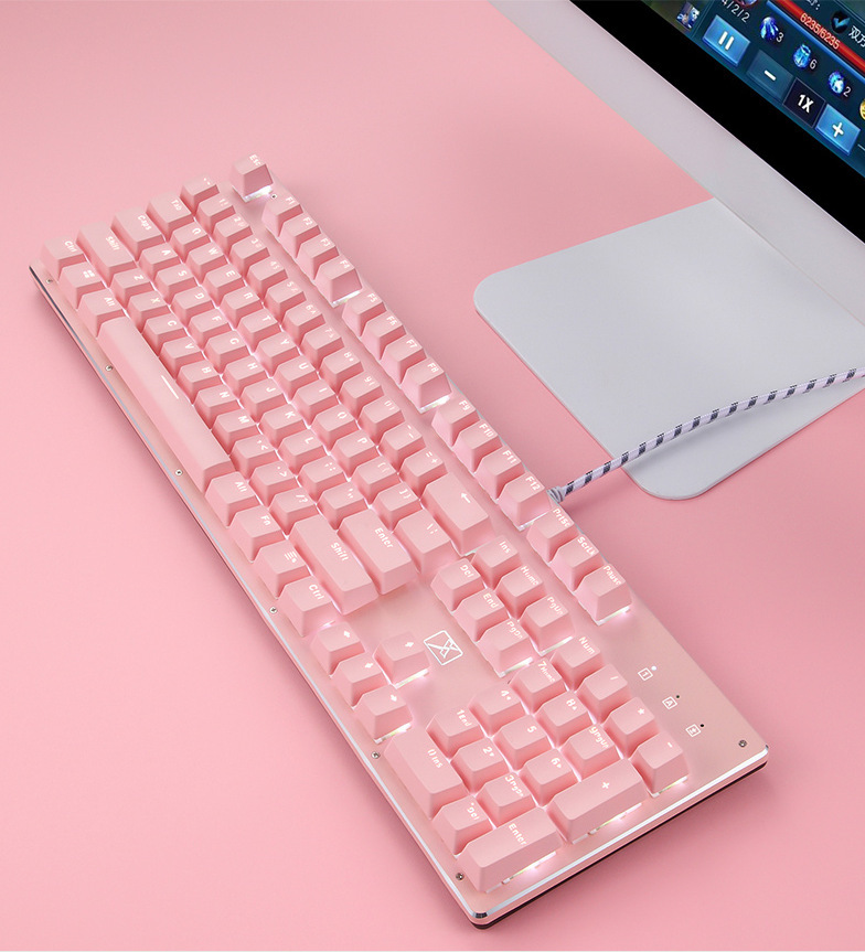 新盟X9可愛少女心真機械鍵盤鼠標套裝青軸筆記本台式電腦通用跨境