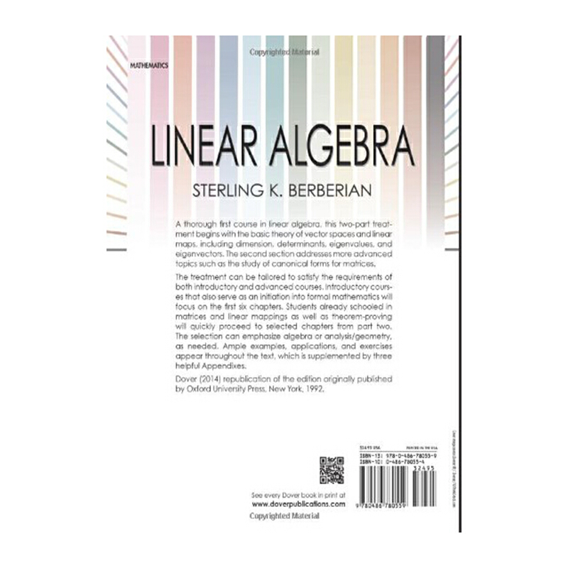 【英文原版】Linear Algebra (Dover Books on Mathematics)/Sterling K. Berberian (作者)