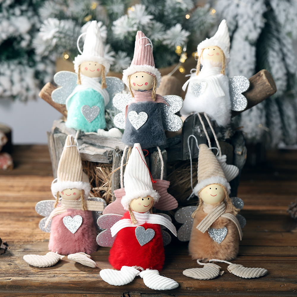 聖誕節小天使掛件毛絨愛心吊飾兒童可愛毛絨娃娃禮物