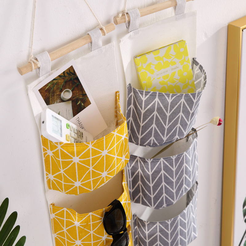 創意棉麻收納掛袋3層掛兜布藝門後雜物儲物袋