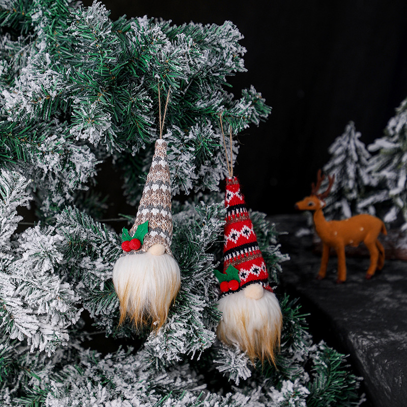 聖誕節裝飾品聖誕樹掛件小吊針織發光無臉娃娃公仔侏儒