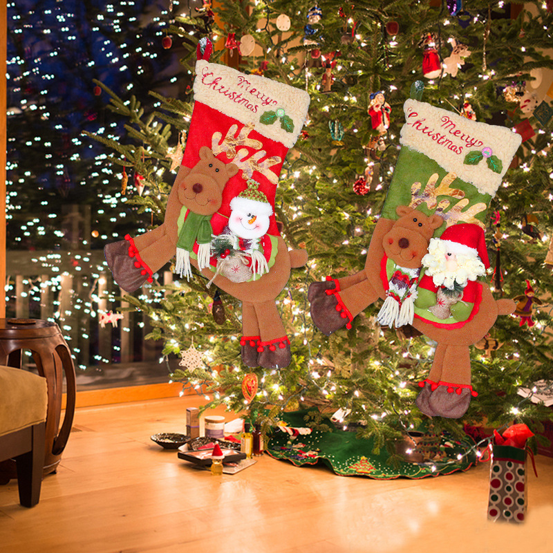 港之戀創意老人雪人騎鹿聖誕襪聖誕節長腳糖果袋聖誕樹掛飾禮物袋