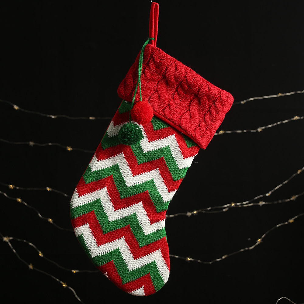 港戀新款聖誕節裝飾品毛線襪紅白麋鹿禮物袋兒童禮品袋針織聖誕襪