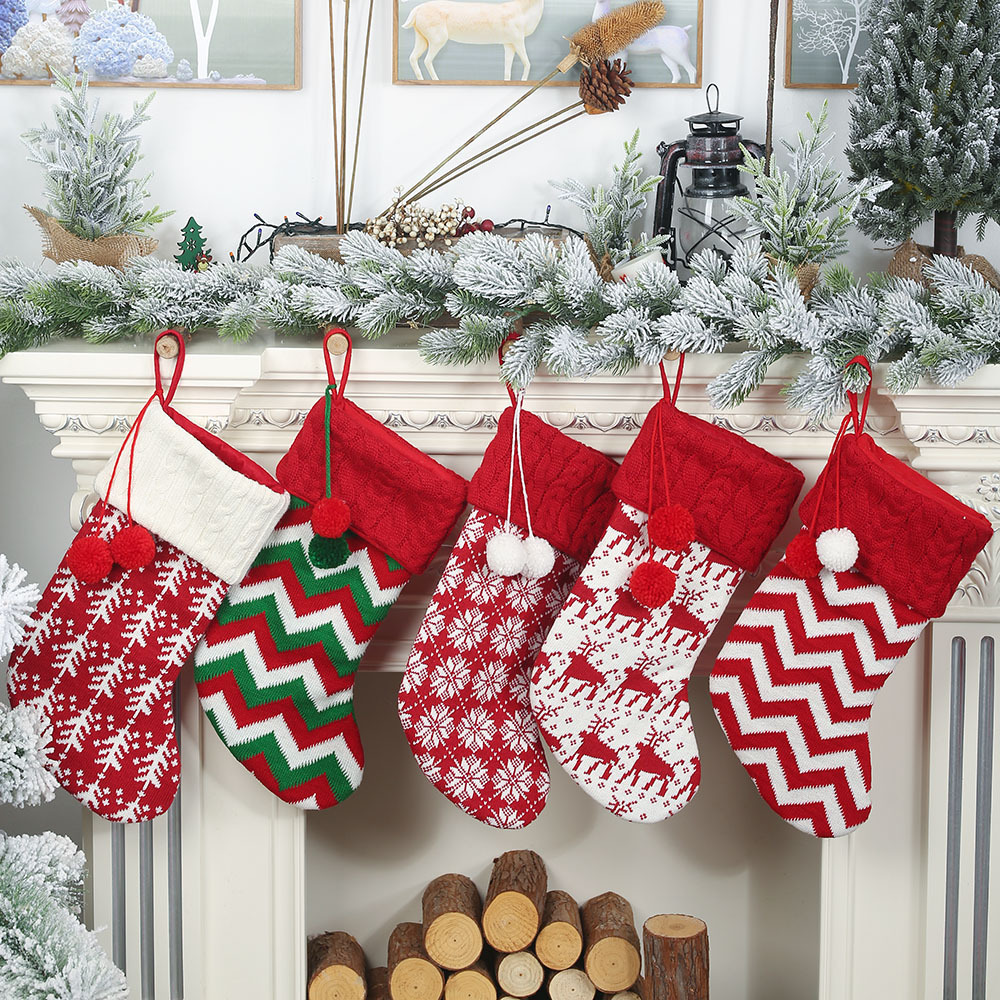 港戀新款聖誕節裝飾品毛線襪紅白麋鹿禮物袋兒童禮品袋針織聖誕襪
