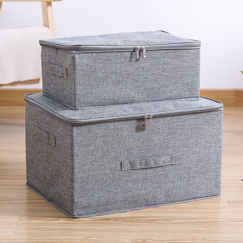 拉鍊式箱子可摺疊衣服收納箱布藝有蓋收納盒