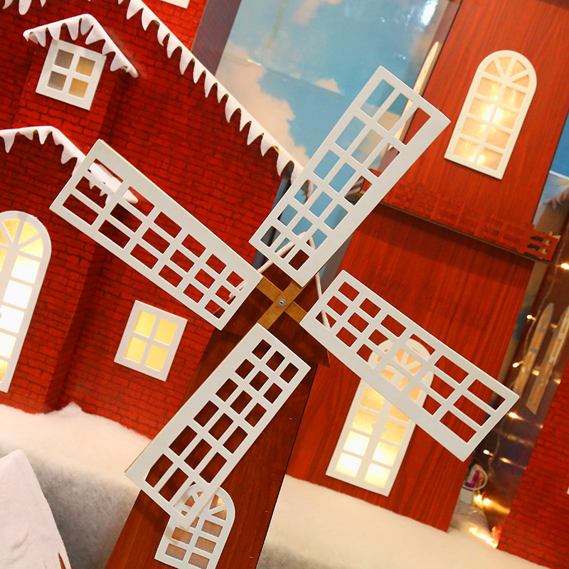 大型聖誕裝飾佈置木質 聖誕雪房子風車帶燈城堡擺件
