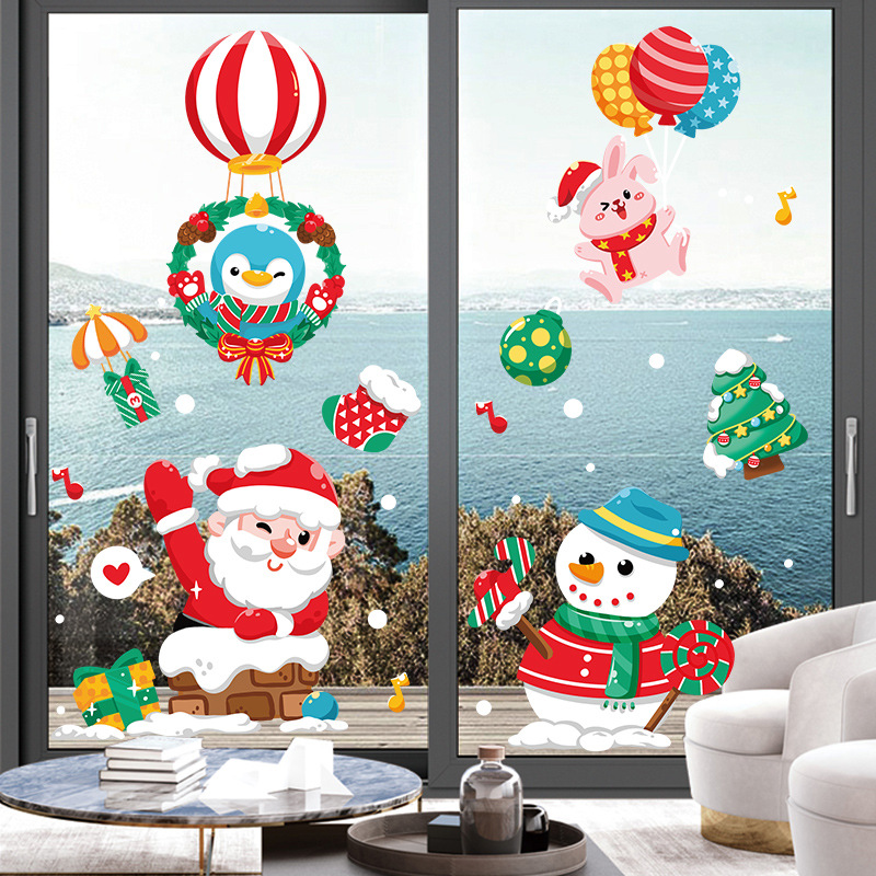 聖誕節商場玻璃櫥窗裝飾品貼畫煙囱聖誕 靜電貼紙
