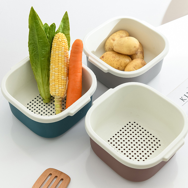 雙層鏤空蔬菜水果瀝水籃家用廚房創意塑料洗菜籃