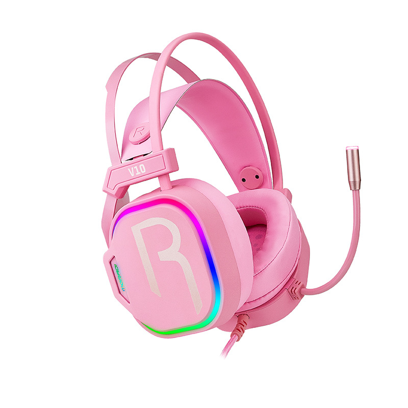 MORADI 魔諦V10粉晶可愛女生USB7.1電競遊戲頭戴式耳機cf吃雞耳機