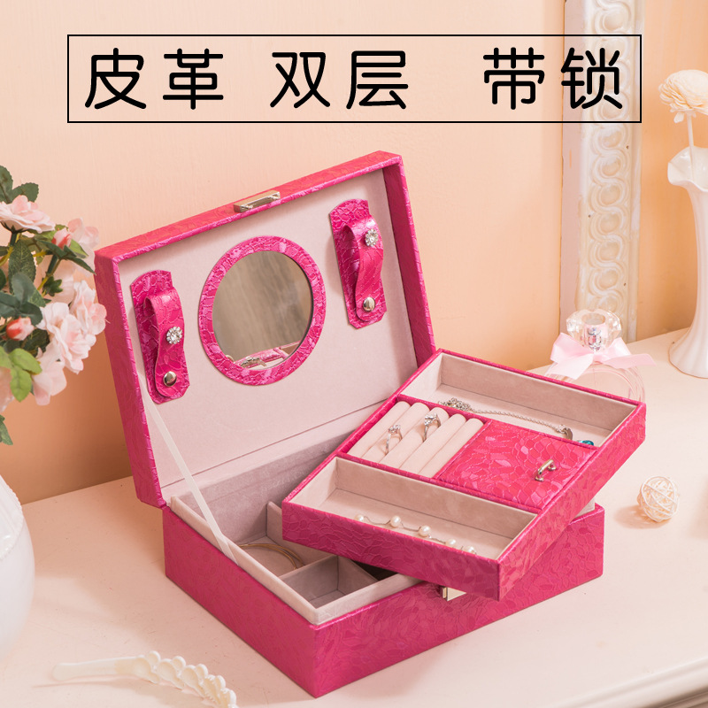 pu皮革首飾盒 歐式木質帶鎖 飾品珠寶箱首飾收納盒