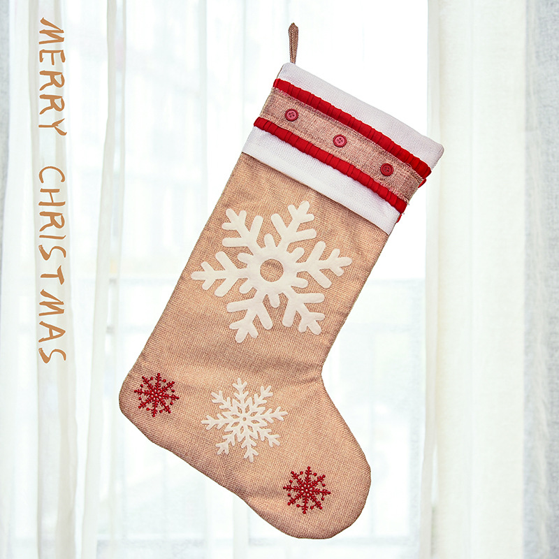 新款聖誕節裝飾用品聖誕襪子禮物袋老人雪人鹿雪花麻布聖誕襪