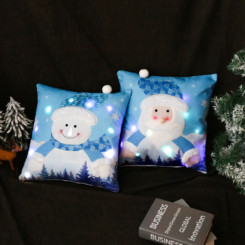 港之戀新品聖誕老人雪人抱枕套 發光帶燈聖誕枕頭套 裝飾聖誕枕套