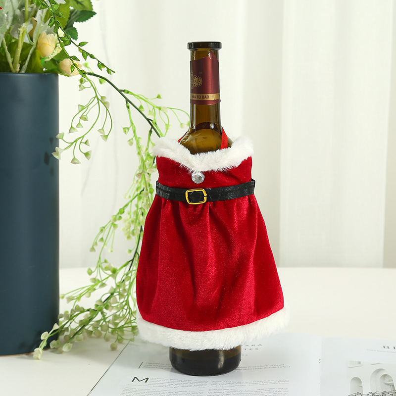 聖誕派對用品家居布藝 聖誕絨布衣服披風酒瓶套酒瓶套 紅酒瓶套