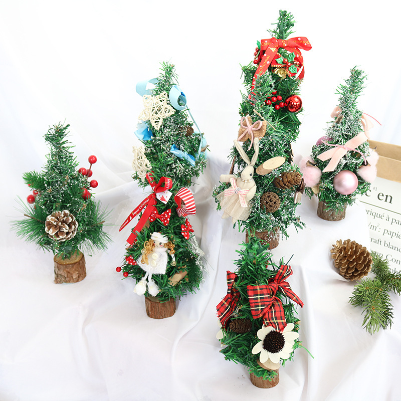 港之戀聖誕節裝飾小聖誕樹擺件迷你聖誕裝飾樹木質底聖誕樹批發