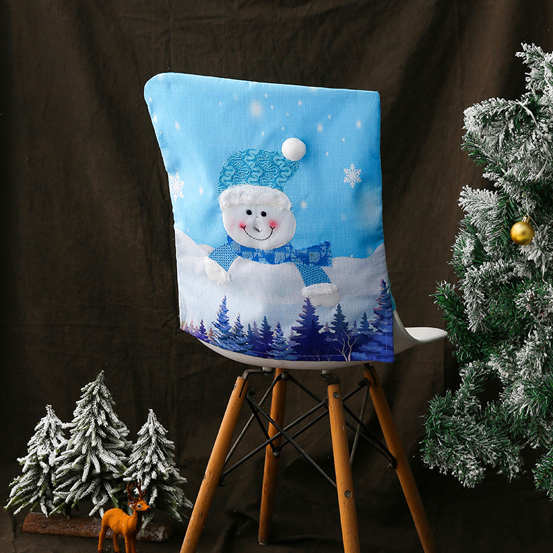 港之戀聖誕節發光椅套帶燈聖誕藍色老人雪人椅子套餐廳裝飾凳子套