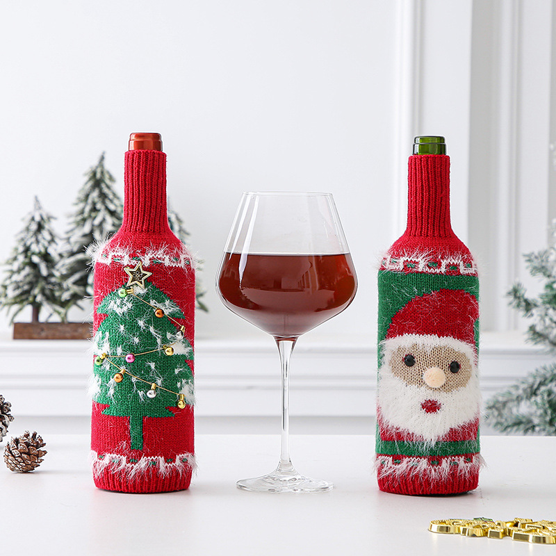 港之戀跨境聖誕老人雪人紅酒瓶套針織酒瓶套餐桌香檳酒瓶套佈置品
