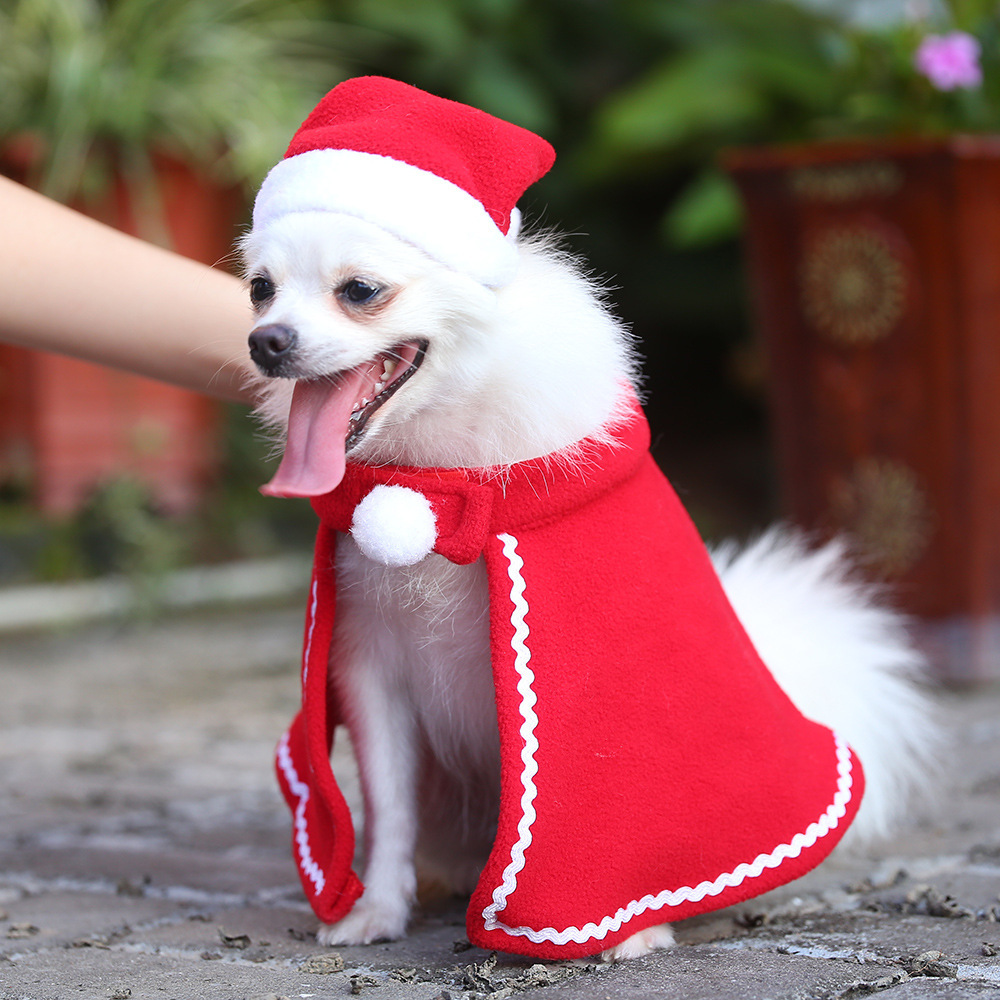 新款狗狗衣服 小犬泰迪狗狗斗篷帽子紅色禮服裝扮寵物帽披風批發