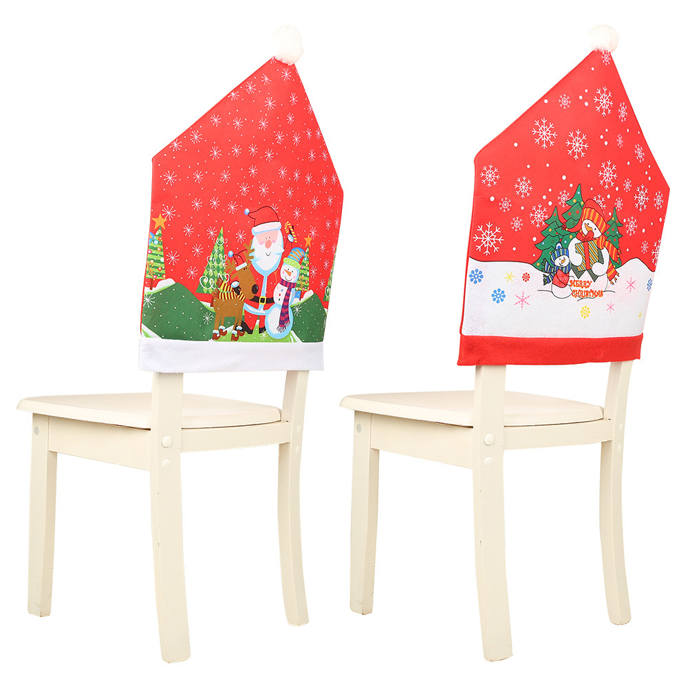 新款聖誕節裝飾品印花老人雪人椅子套雪花凳子椅子套背靠裝扮
