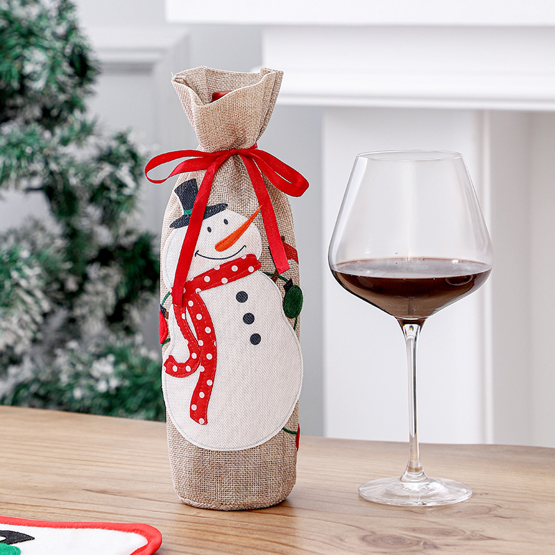 港之戀聖誕麻布老人雪人紅酒套餐桌酒瓶袋紅酒袋聖誕酒瓶套裝飾品