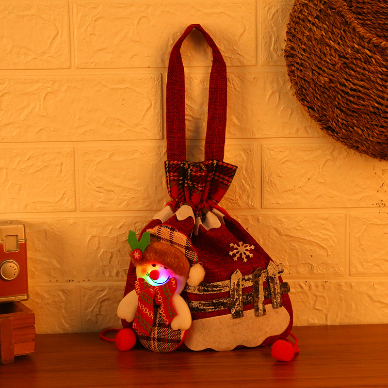 聖誕節用品聖誕老人發光手提袋蘋果禮物袋兒童禮品帶燈糖果束口袋
