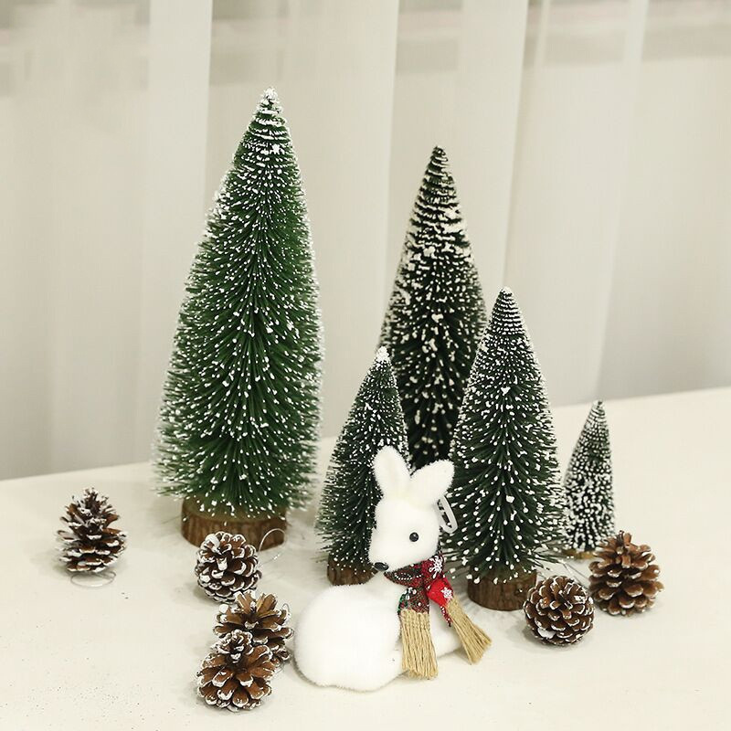 聖誕節裝飾品 沾白雪松迷你聖誕聖誕樹松針桌面擺件小樹批發