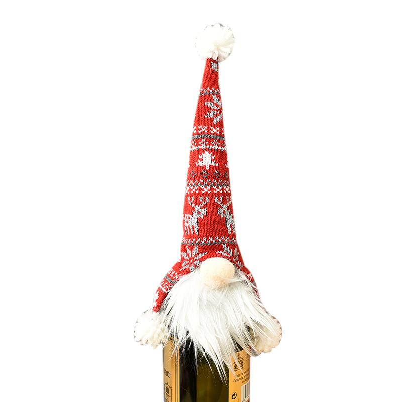 新款無臉聖誕節裝飾用品針織老人酒瓶套公仔酒蓋酒瓶裝飾禮品袋