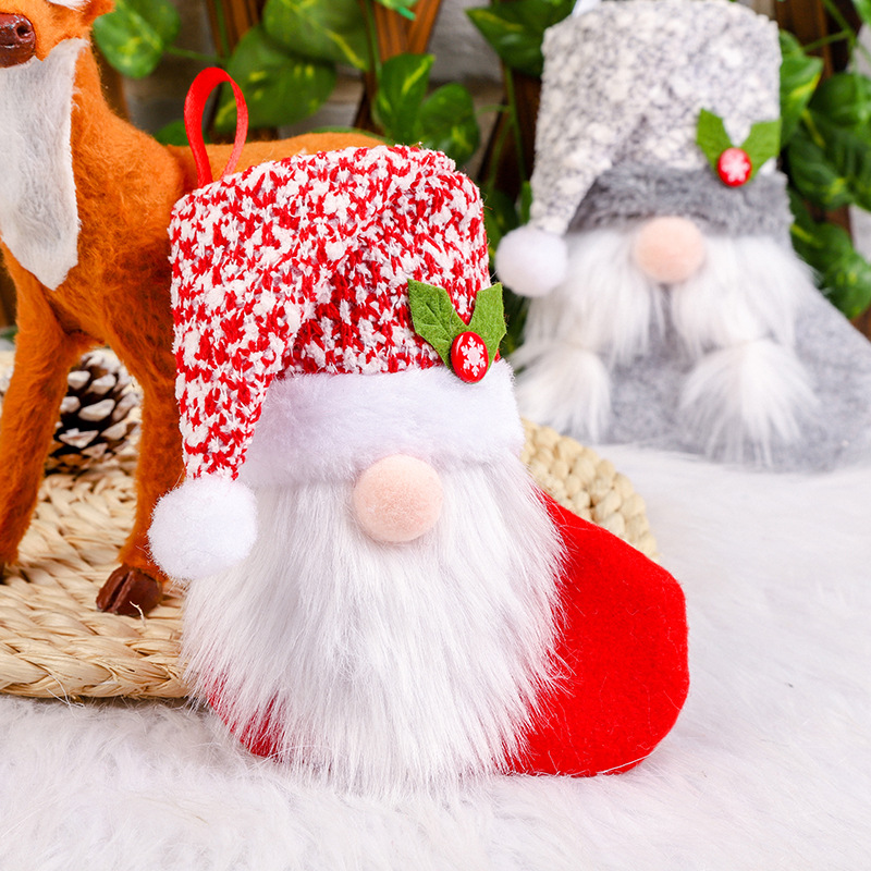 港之戀聖誕裝飾品毛絨聖誕襪創意魯道夫禮物襪無臉老人糖果袋掛件