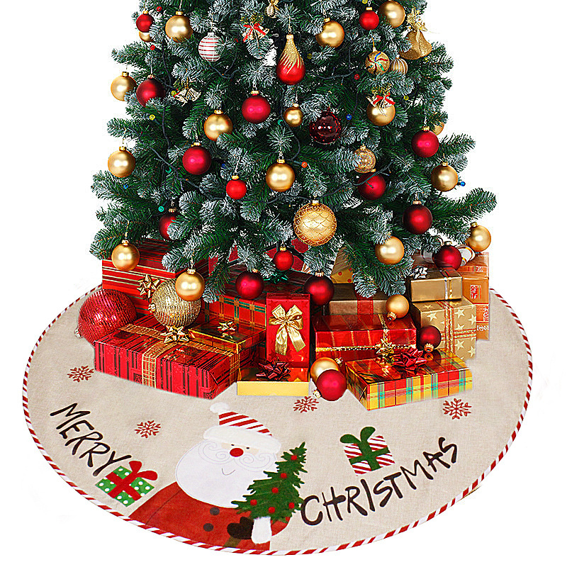 港之戀新品110CM麻布刺繡樹裙裝扮聖誕樹底老人圍裙聖誕節裝飾品