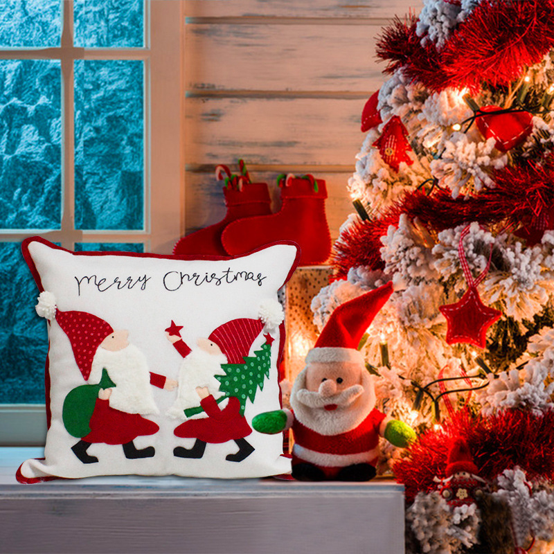 港之戀刺繡無臉老人聖誕枕頭套裝飾沙發聖誕靠墊套聖誕老人抱枕套