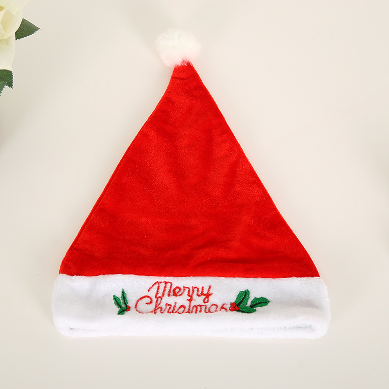 新款金絲絨加厚刺繡聖誕帽子成人聖誕老人帽麋鹿節日裝扮禮物批發