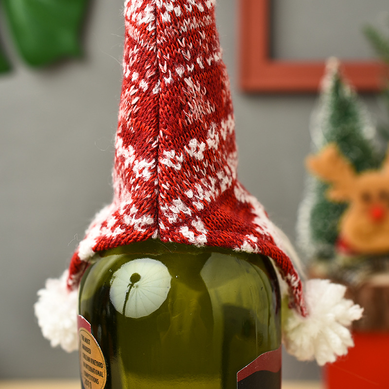 新款無臉聖誕節裝飾用品針織老人酒瓶套公仔酒蓋酒瓶裝飾禮品袋