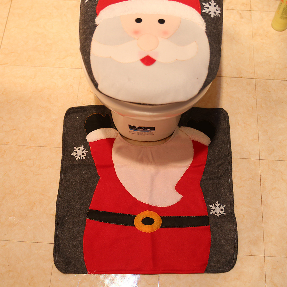 新款聖誕裝飾品卡通老人雪人馬桶套衞生間裝扮馬桶防塵防護2件套