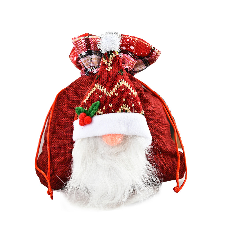 港之戀聖誕無臉娃娃手提袋 創意聖誕蘋果袋糖果袋聖誕禮物束口袋