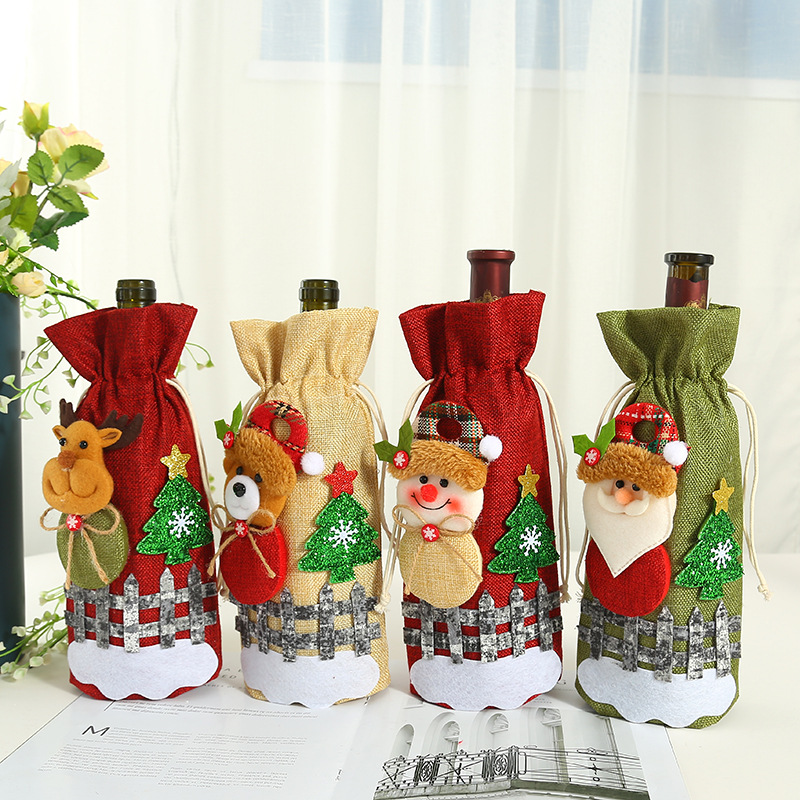 新款聖誕派對用品 聖誕節裝飾品 老人紅酒袋 聖誕貼花裝飾酒瓶套