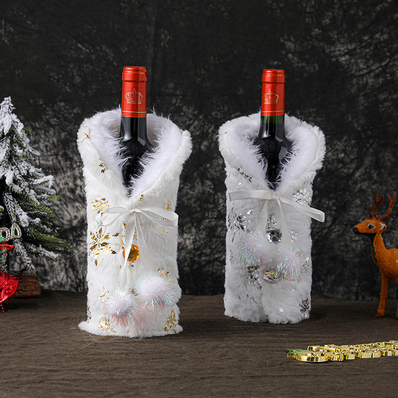 新款聖誕裝飾品老人酒瓶袋紅酒包裝袋 聖誕雪人餐桌酒吧用品批發