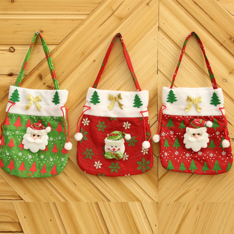 聖誕節禮物袋創意喜貼花手提袋糖果袋 聖誕布藝紅色手提袋禮品袋