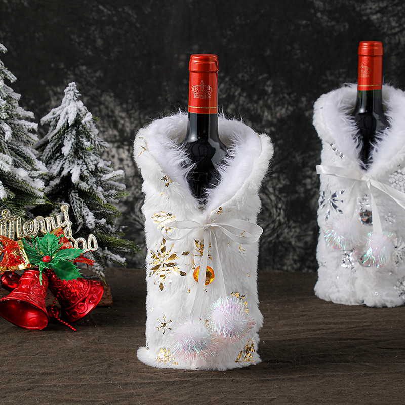 港之戀跨境聖誕節裝飾酒瓶套餐廳裝扮香檳紅酒袋場景佈置雪花酒套