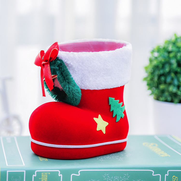 聖誕裝飾品節日禮物靴 聖誕植絨靴 兒童糖果靴聖誕靴糖果袋襪批發