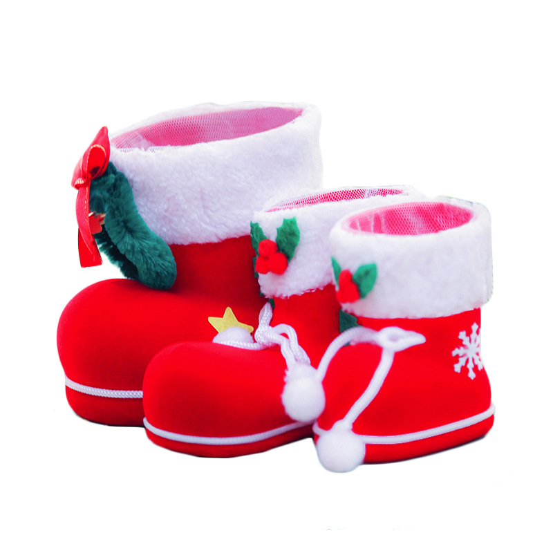聖誕裝飾品節日禮物靴 聖誕植絨靴 兒童糖果靴聖誕靴糖果袋襪批發
